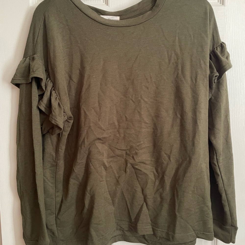 Olive Green Ruffle Sleeve Women's Top
